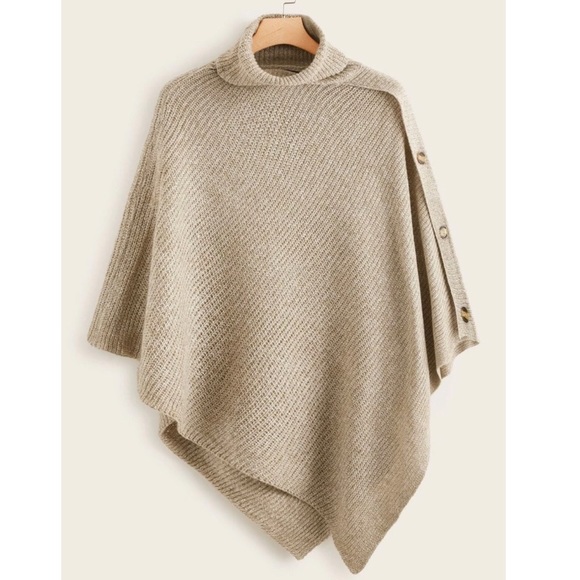 Sweaters - PLUS oversized khaki turtleneck funnel neck poncho